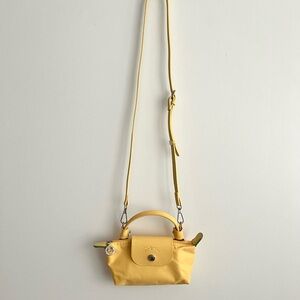 NEW Longchamp Le Pliage Butter Yellow Mini Pouch Crossbody Bag w/ Matching Strap